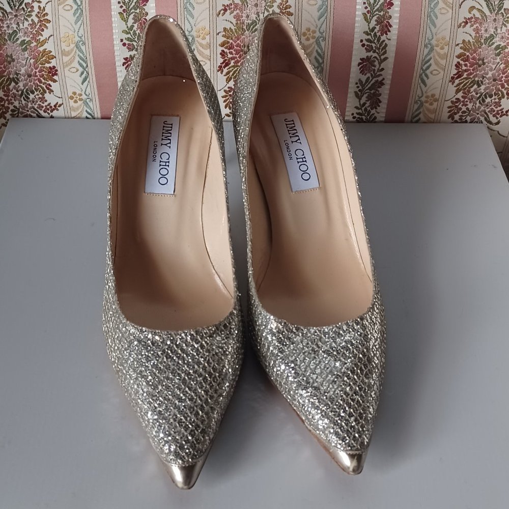 Jimmy Choo Glitter kitten heel pump